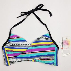 Hula Honey XS Halter Bikini Color Stripe Crossover